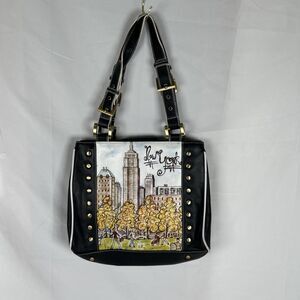Rian Cityscape York Central Park Shoulder Purse Studded Faux Leather